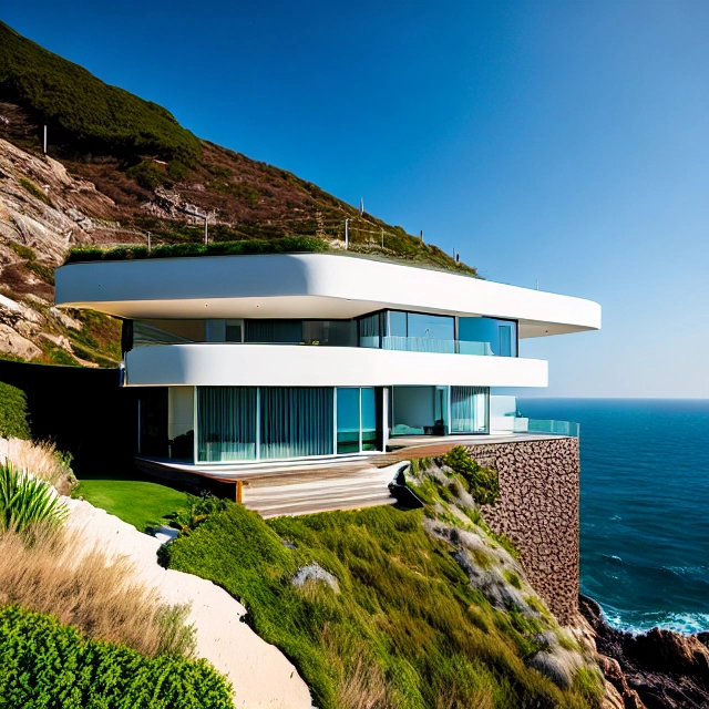 A residence on a hill going through the sea